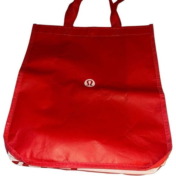 Lululemon Red Reusable Double Strap Carryall Shopper Tote Bag Ladies 16"x 14" - Picture 3 of 10